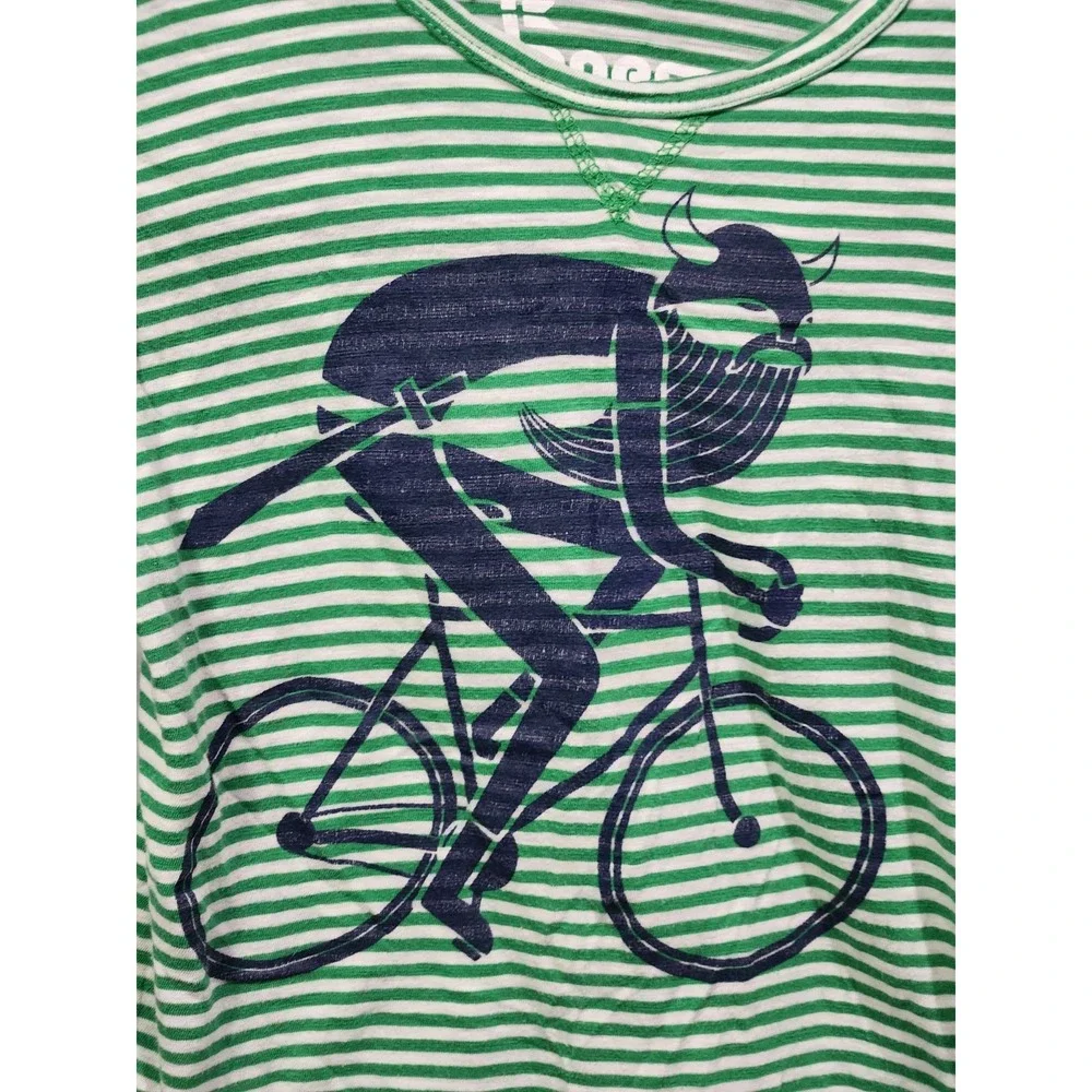 Danefae Kids Navy & Green Striped Biking Viking Basic Graphic Tee Sz‎ 10
